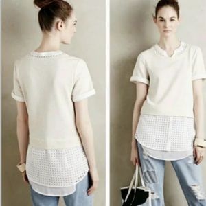 Anthropologie PostMark Picnic layered eyelet overlay Blouse size Large